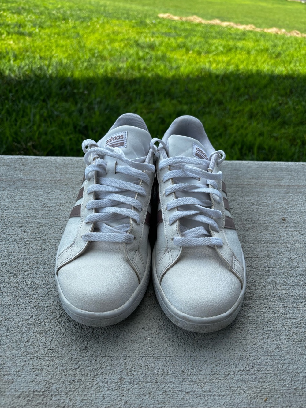 adidas White Low-Top Sneakers with Dusty Pink Stripes